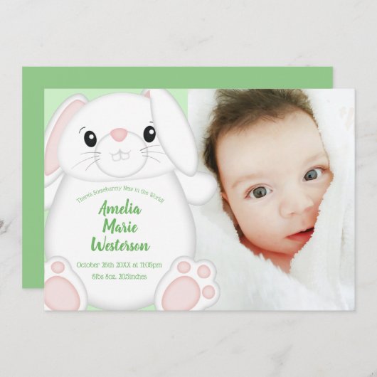 Bunny Rabbit Baby shower Kaart (Voorkant / Achterkant)