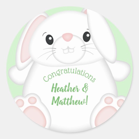 Bunny Rabbit Baby shower Ronde Sticker (Voorkant)