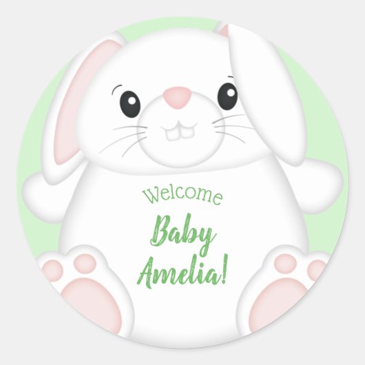 Bunny Rabbit Baby shower Ronde Sticker (Voorkant)
