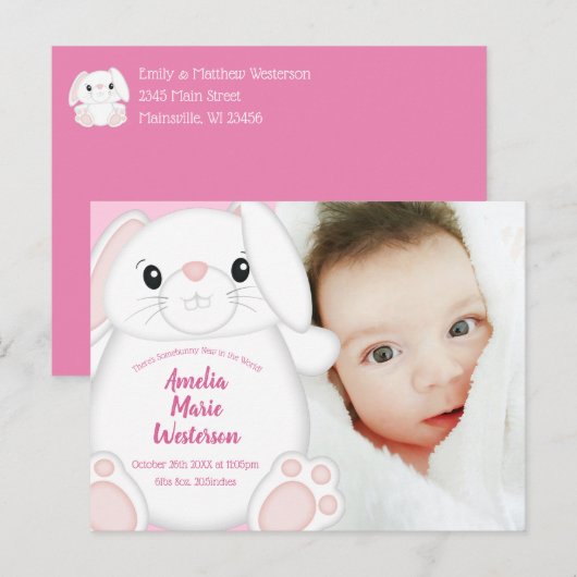 Bunny Rabbit Baby shower Roze Briefkaart (Voorkant / Achterkant)
