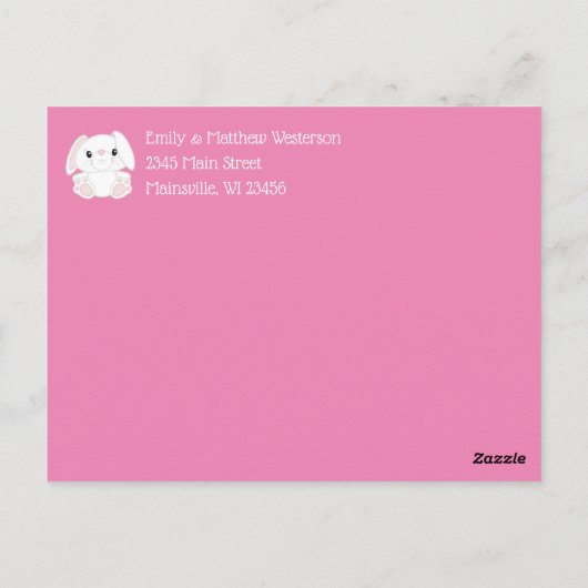 Bunny Rabbit Baby shower Roze Briefkaart (Achterkant)