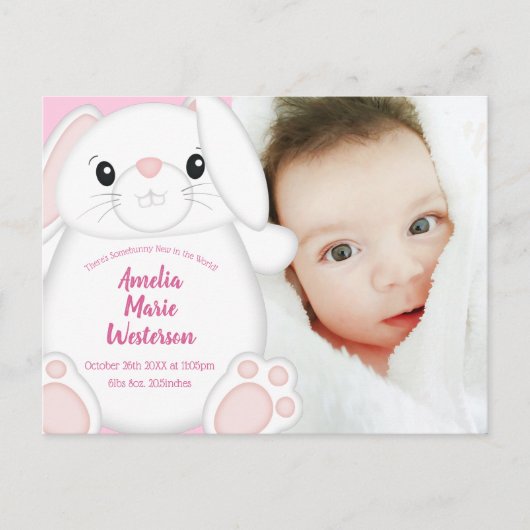 Bunny Rabbit Baby shower Roze Briefkaart (Voorkant)