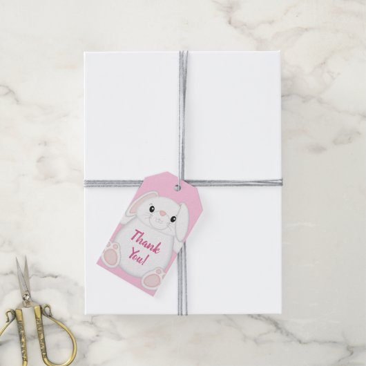 Bunny Rabbit Baby shower Roze Cadeaulabel (Met Touw)