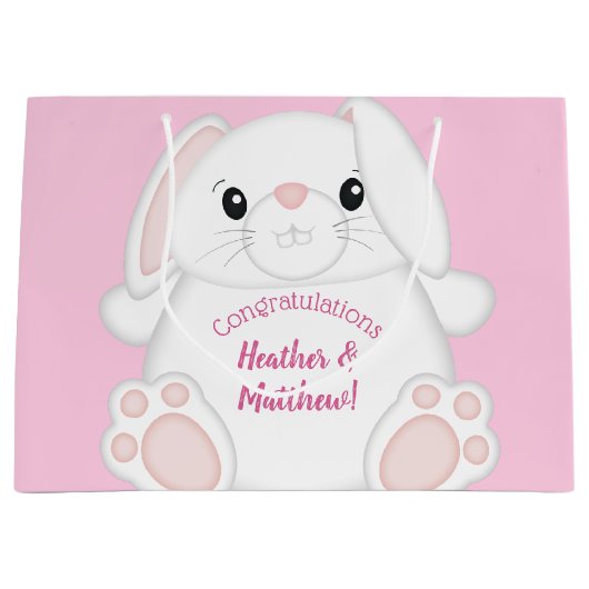 Bunny Rabbit Baby shower Roze Groot Cadeauzakje (Voorkant)