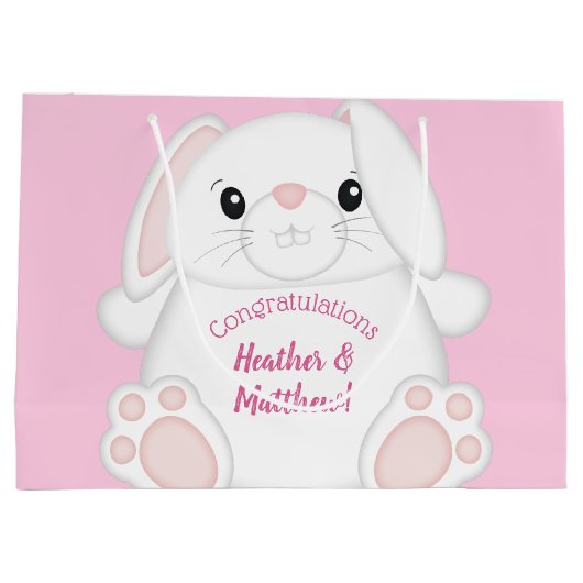 Bunny Rabbit Baby shower Roze Groot Cadeauzakje (Achterkant)