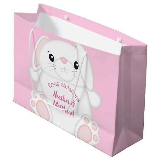 Bunny Rabbit Baby shower Roze Groot Cadeauzakje (Voorkant Gekanteld)