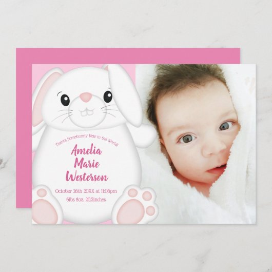 Bunny Rabbit Baby shower Roze Kaart (Voorkant / Achterkant)