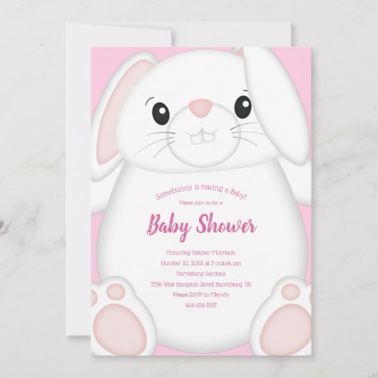 Bunny Rabbit Baby shower Roze Kaart (Voorkant)