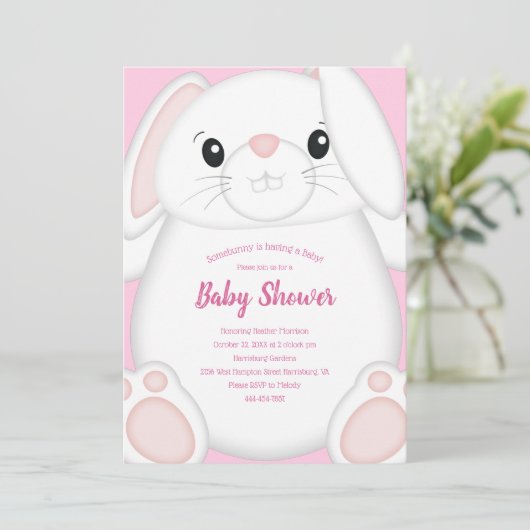 Bunny Rabbit Baby shower Roze Kaart (Staand voorkant)