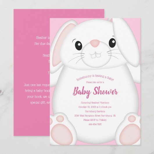 Bunny Rabbit Baby shower Roze Kaart (Voorkant / Achterkant)