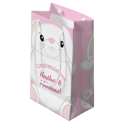 Bunny Rabbit Baby shower Roze Klein Cadeauzakje (Voorkant Gekanteld)