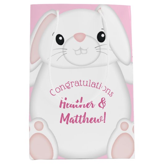 Bunny Rabbit Baby shower Roze Medium Cadeauzakje (Voorkant)
