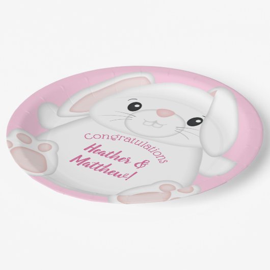 Bunny Rabbit Baby shower Roze Papieren Bordje (Gekanteld)