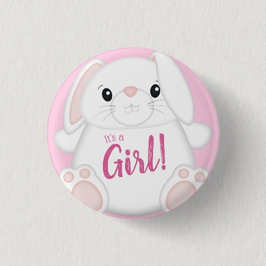 Bunny Rabbit Baby shower Roze Ronde Button 3,2 Cm (Voorkant)