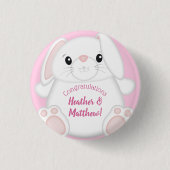 Bunny Rabbit Baby shower Roze Ronde Button 3,2 Cm (Voorkant)