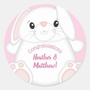 Bunny Rabbit Baby shower Roze Ronde Sticker