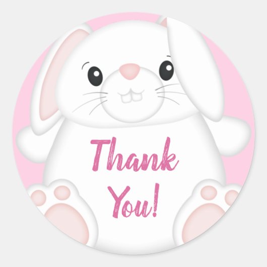 Bunny Rabbit Baby shower Roze Ronde Sticker (Voorkant)