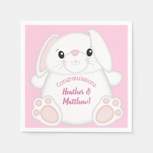Bunny Rabbit Baby shower Roze Servet (Voorkant)