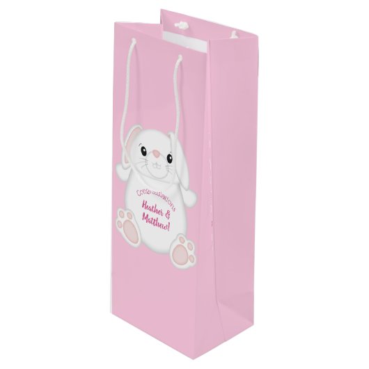 Bunny Rabbit Baby shower Roze Wijn Cadeautas (Voorkant Gekanteld)