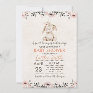 Bunny Rabbit Baby shower Sweet Girl Invitation Kaart