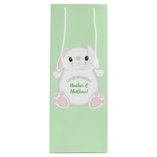 Bunny Rabbit Baby shower Wijn Cadeautas (Voorkant)