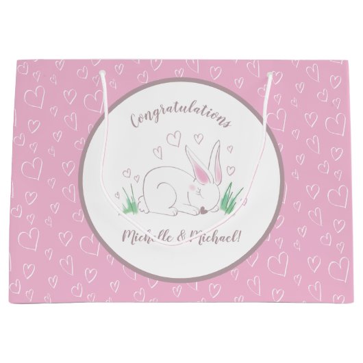 Bunny Rabbit Baby shower Woodland Animals Groot Cadeauzakje (Voorkant)