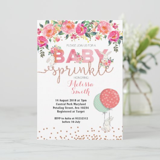 Bunny Rabbit Baby Sprinkle Uitnodigingskaart Kaart (Staand voorkant)