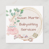 Bunny Rabbit Ballerina Pink Babysitter Vierkante Visitekaartje (Voorkant)