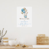 Bunny Rabbit Balloon Blue Baby Boy Shower Welkom Poster (Keuken)