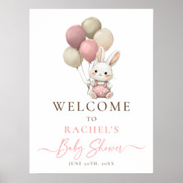 Bunny Rabbit Balloon Pink Baby Meisje Douche Welko Poster