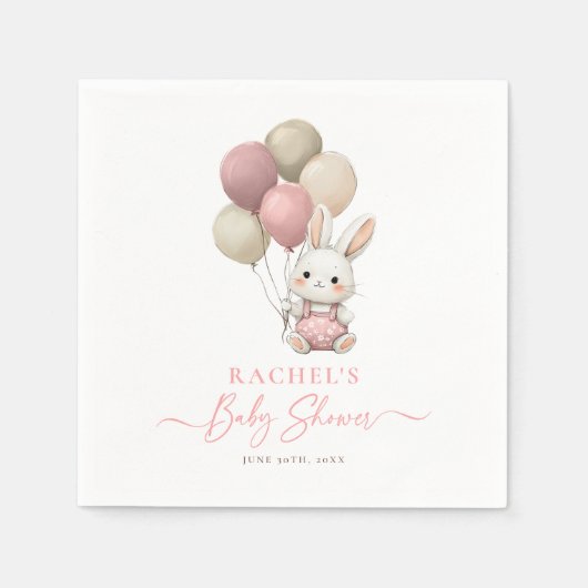Bunny Rabbit Balloon Roze Baby Meisje Douche Servet (Voorkant)