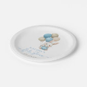 Bunny Rabbit Balloons Blue Baby Boy Shower Papieren Bordje (Gekanteld)