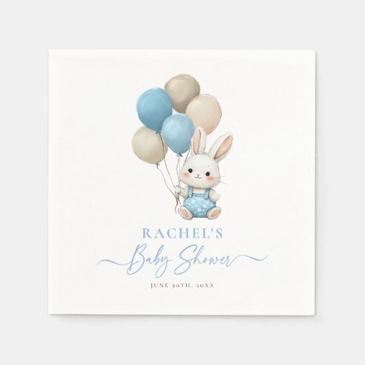 Bunny Rabbit Balloons Blue Baby Boy Shower Servet (Voorkant)