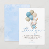 Bunny Rabbit Balloons Blue Boy Baby shower Bedankkaart (Voorkant / Achterkant)