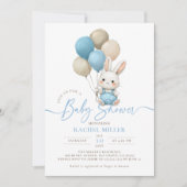 Bunny Rabbit Balloons Blue Boy Baby shower Kaart (Voorkant)