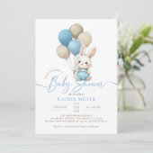 Bunny Rabbit Balloons Blue Boy Baby shower Kaart (Staand voorkant)
