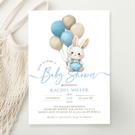 Bunny Rabbit Balloons Blue Boy Baby shower Kaart