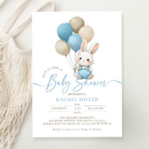 Bunny Rabbit Balloons Blue Boy Baby shower Kaart