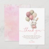 Bunny Rabbit Balloons Pink Girl Baby shower Bedankkaart (Voorkant / Achterkant)