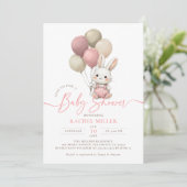 Bunny Rabbit Balloons Pink Girl Baby shower Kaart (Staand voorkant)
