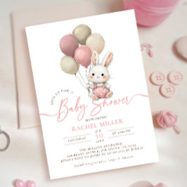 Bunny Rabbit Balloons Pink Girl Baby shower Kaart