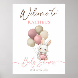 Bunny Rabbit Balloons Roze Baby shower Welkom Poster