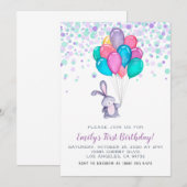 Bunny Rabbit Balloons Verjaardag Uitnodiging (Voorkant / Achterkant)