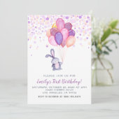 Bunny Rabbit Balloons Verjaardag Uitnodiging (Staand voorkant)