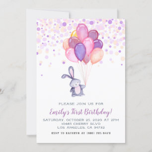 Bunny Rabbit Balloons Verjaardag Uitnodiging