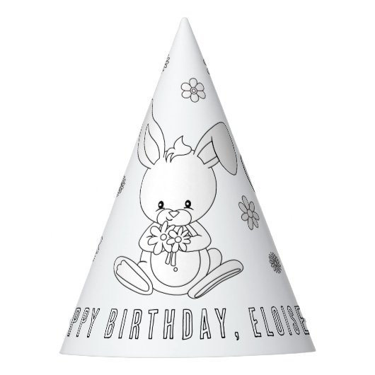 Bunny Rabbit Birthday - Kleur je eigen Pet Feesthoedjes (Voorkant)
