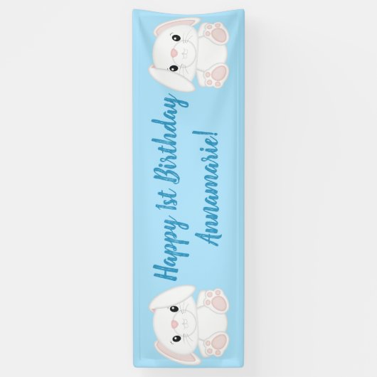 Bunny Rabbit Birthday Party Blue Spandoek (Verticaal)