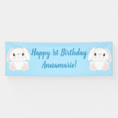 Bunny Rabbit Birthday Party Blue Spandoek (Horizontaal)