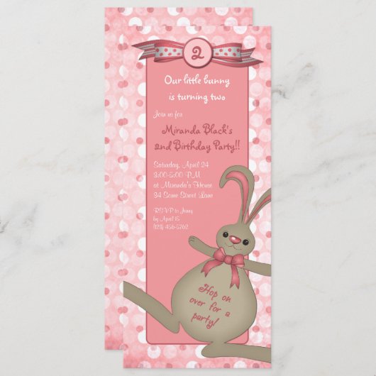 Bunny Rabbit Birthday Party Invitation Kaart (Voorkant / Achterkant)