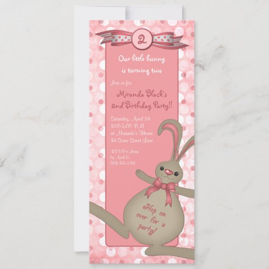 Bunny Rabbit Birthday Party Invitation Kaart (Voorkant)